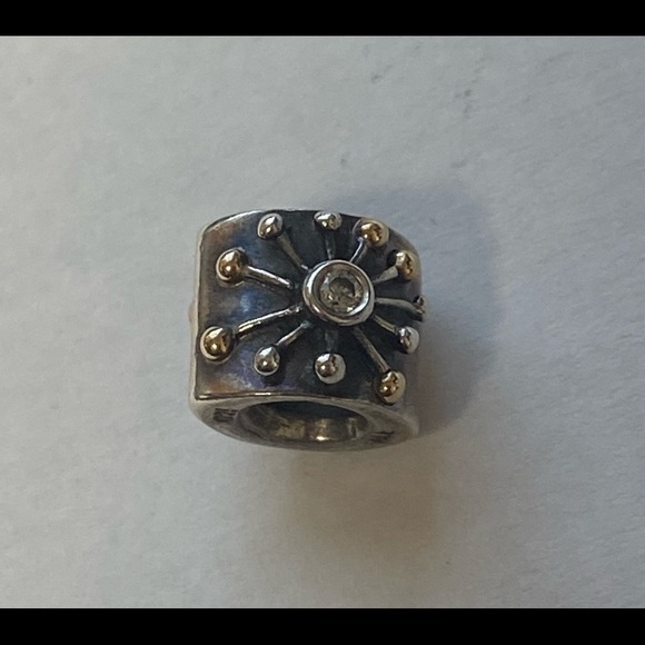 PANDORA DESERT STAR CHARM TWO TONE BEAD: SILVER WITH 14K GOLD #790188CZ - Picture 6 of 10